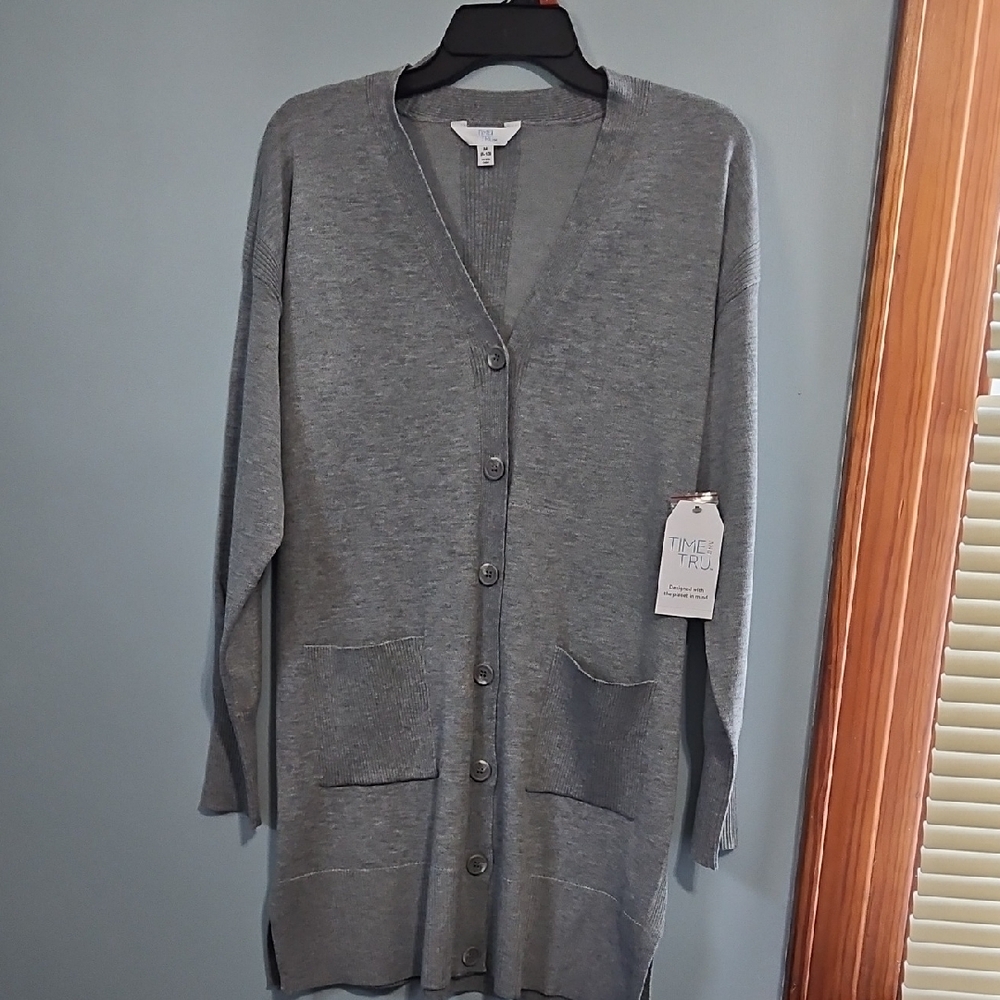 Time and Tru Gray Women's Cardigan Sweater